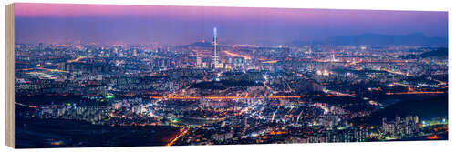 Wood print Seoul skyline at night