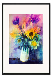 Gerahmter Kunstdruck Straus mit Sonnenblumen