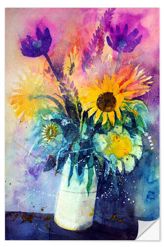 Självhäftande poster Bouquet with sunflowers