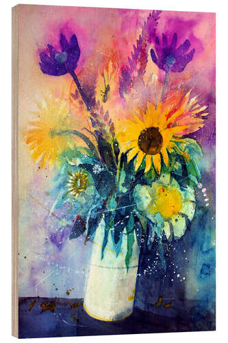 Tableau en bois Bouquet with sunflowers