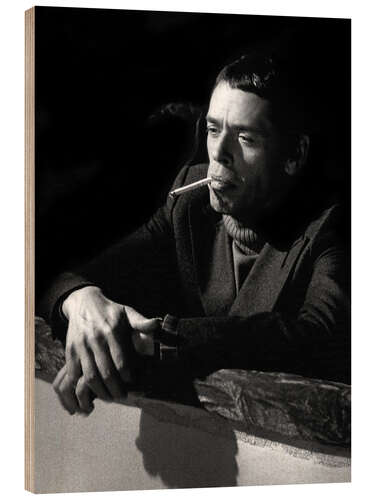 Wood print Jacques Brel with cigarette, Nice 1974