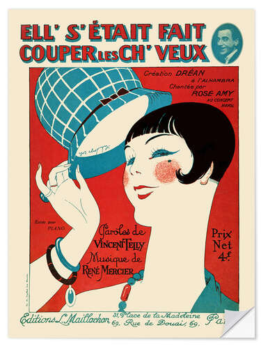 Wall sticker Cover for the music score, 'She had her hair cut', 1924