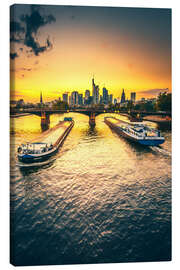 Canvas print  Frankfurt in the sunset, skyline with two ships - Jan Wehnert