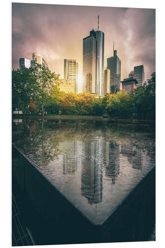 Foam board print Frankfurt, skyline with sunset