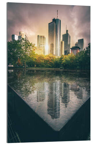 Gallery Print Frankfurt, Skyline mit Sonnenuntergang