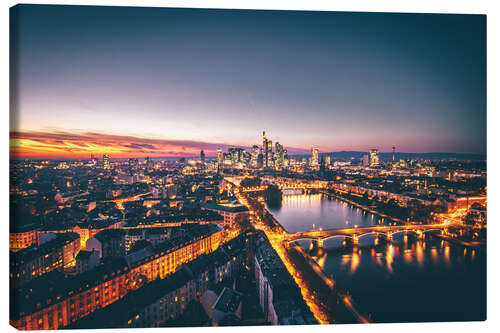 Tableau sur toile Frankfurt at night and illuminated