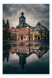 Wall print Town hall in Heppenheim, reflection in a puddle - Jan Wehnert