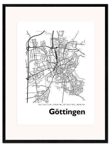 Gerahmter Kunstdruck Stadtplan von Göttingen