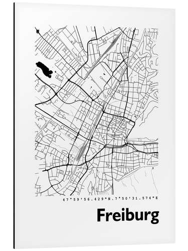 Aluminiumsbilde City map of Freiburg im Breisgau