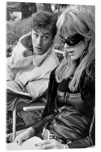 Akryylilasitaulu Alain Delon and Marianne Faithfull, on-set of 'Girl on A Motorcycle', 1967