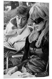 Foam board print Alain Delon and Marianne Faithfull, on-set of 'Girl on A Motorcycle', 1967