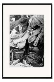 Gerahmter Kunstdruck Alain Delon und Marianne Faithfull am Set von 'Nackt unter Leder', 1967