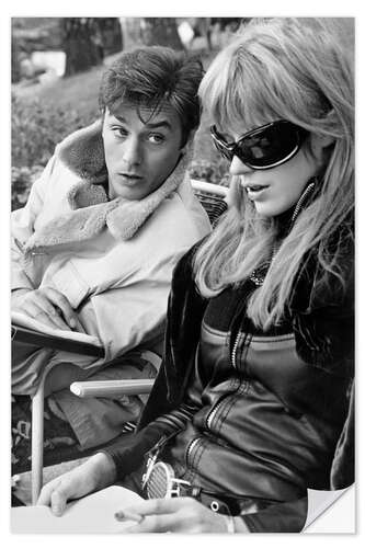 Wall sticker Alain Delon and Marianne Faithfull, on-set of 'Girl on A Motorcycle', 1967