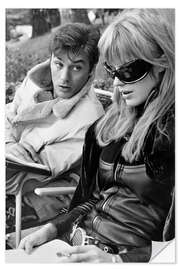 Wandsticker Alain Delon und Marianne Faithfull am Set von 'Nackt unter Leder', 1967