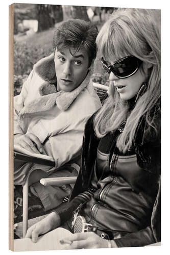 Stampa su legno Alain Delon and Marianne Faithfull, on-set of 'Girl on A Motorcycle', 1967