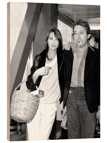 Hout print Jane Birkin with Basket and Serge Gainsbourg