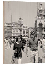 Wood print Jean-Paul Belmondo with his wife Elodie in Venice, 1960