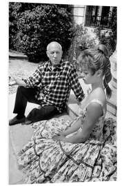 Foam board print Brigitte Bardot and Pablo Picasso, 1956