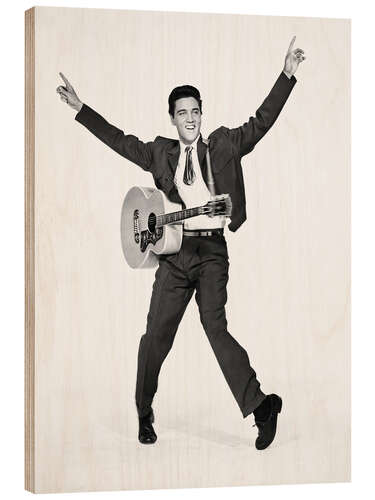 Wood print Elvis Presley with guitar