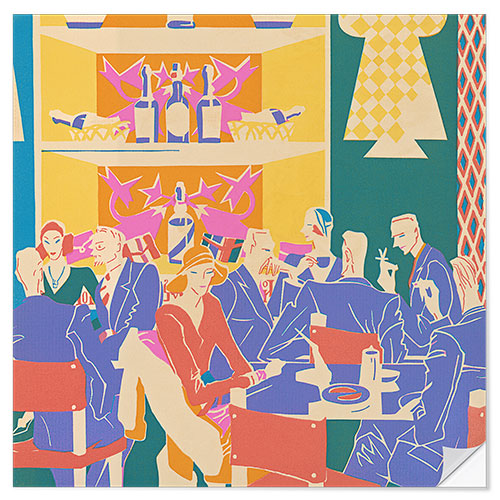 Selvklebende plakat Patrons at Tables in an Art Deco Jazz Club, 1931