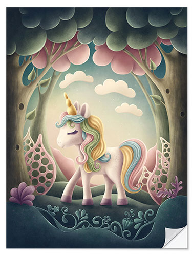 Selvklebende plakat Unicorn in the forest