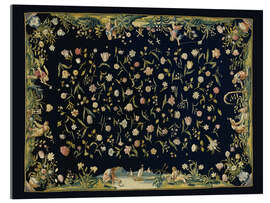 Acrylglasbild Tischdecke mit den vier Elementen und einem gestreuten Blumenmuster, ca. 1650