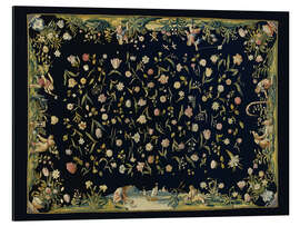 Alubild Tischdecke mit den vier Elementen und einem gestreuten Blumenmuster, ca. 1650