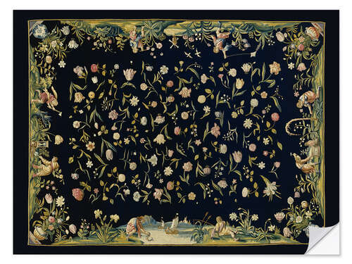 Sticker mural Table Carpet with the four Elements and a Strewn Floral Pattern, c. 1650