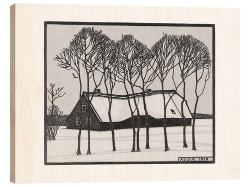 Holzbild Bauernhof im Schnee, 1918