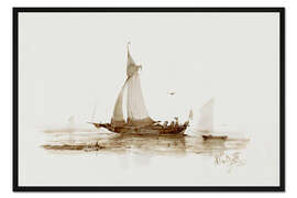 Gerahmter Kunstdruck Segelschiff mit Figuren auf dem Wasser