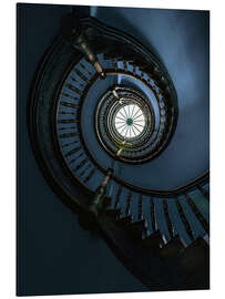 Tableau en aluminium Dark blue spiral staircase