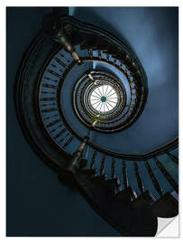 Självhäftande poster Dark blue spiral staircase