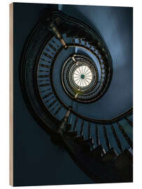 Wood print Dark blue spiral staircase