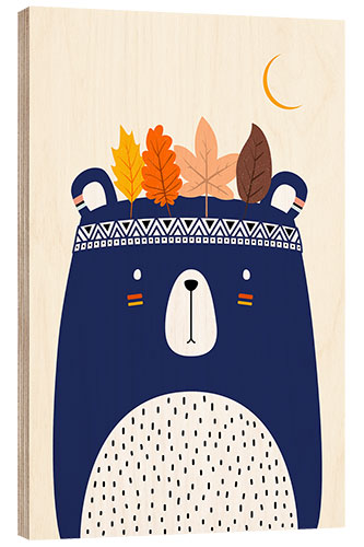 Tableau en bois Moon bear blue