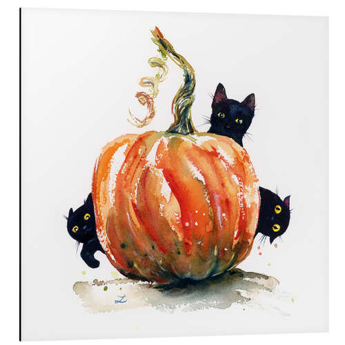 Cuadro de aluminio Three Black Kittens and Pumpkin