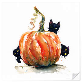 Sticker mural Three Black Kittens and Pumpkin