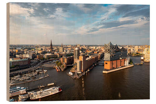 Holzbild Hamburg am Abend