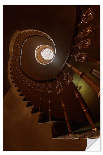 Självhäftande poster Dark brown spiral staircase