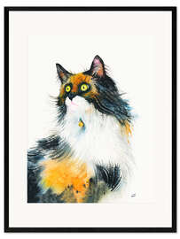 Framed art print Calico Cat with Golden Bell