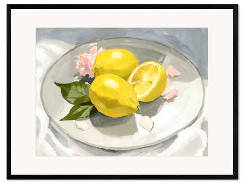 Kehystetty taidepainatus Lemons on a plate I.