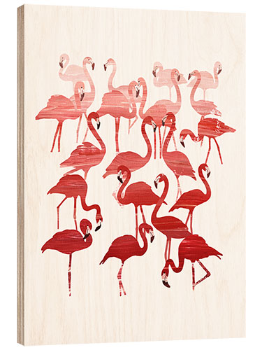 Wood print Flamingo Family