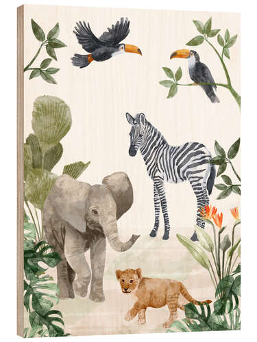 Wood print Jungle Babies