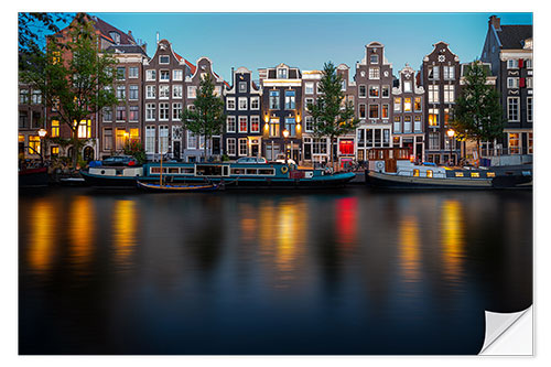 Sticker mural Colorful architecture in Amsterdam at dusk