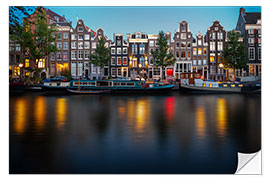 Selvklebende plakat Colorful architecture in Amsterdam at dusk