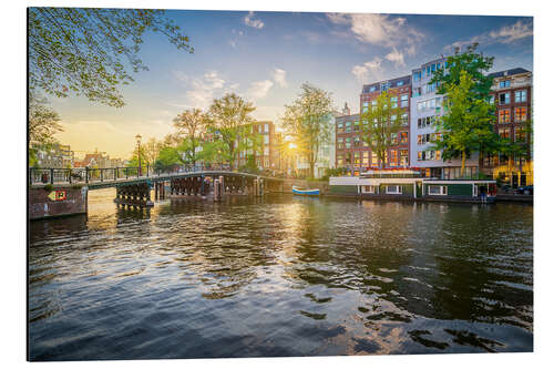 Aluminium print Sunrays over a canal in Amsterdam