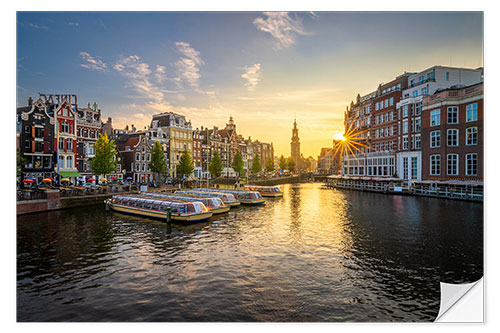 Selvklebende plakat Sunset in Amsterdam