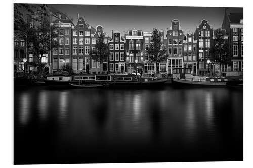 Foam board print Amsterdam canal in black and white