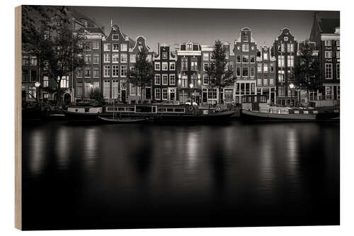 Quadro de madeira Amsterdam canal in black and white