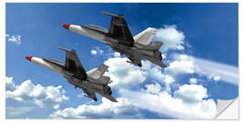 Sticker mural Two military jet, military aircraft side by side in the sky