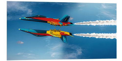 Foam board print Two aerobatic planes in the sky with contrails